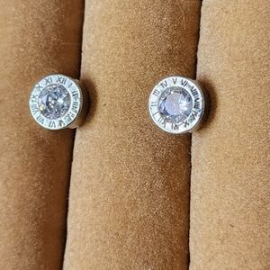 Silver Roman Numeral Crystal Studs